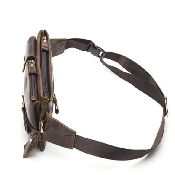 New Leather Fanny Pack, Waist Bag for Travel Outdoor Brown 09 - Picture 3 of 9